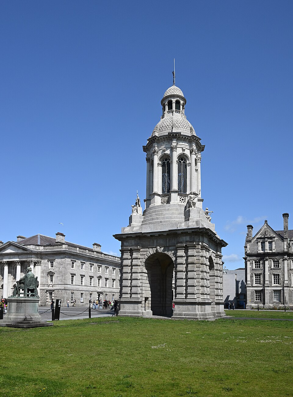 Campanile, Trinity College Dublin under a blue sky